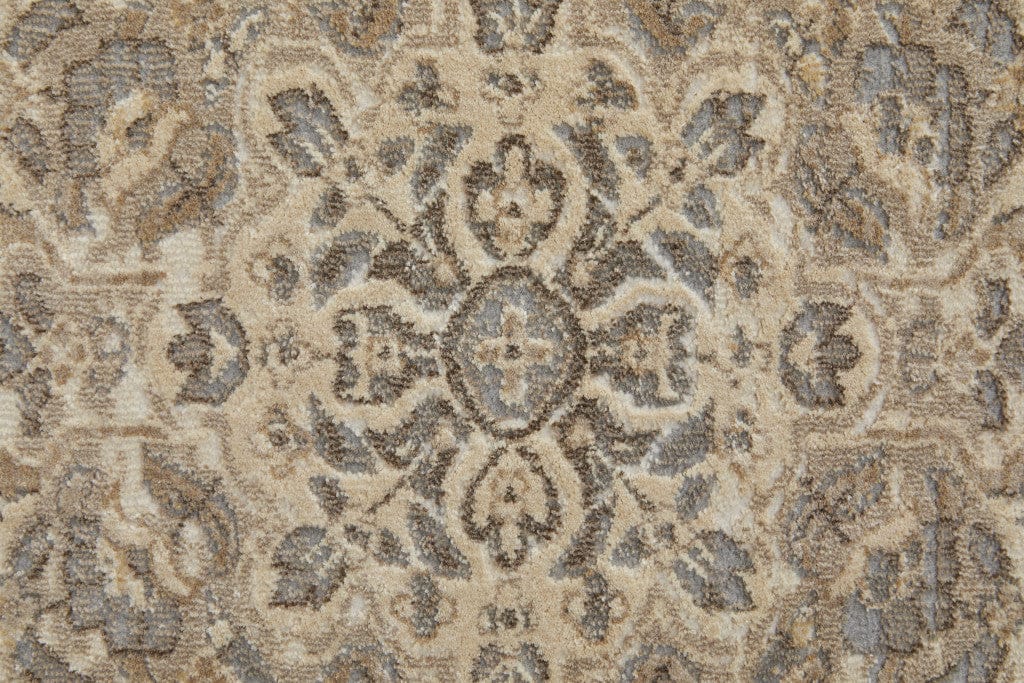 4' X 6' Brown Ivory And Tan Floral Power Loom Distressed Area Rug