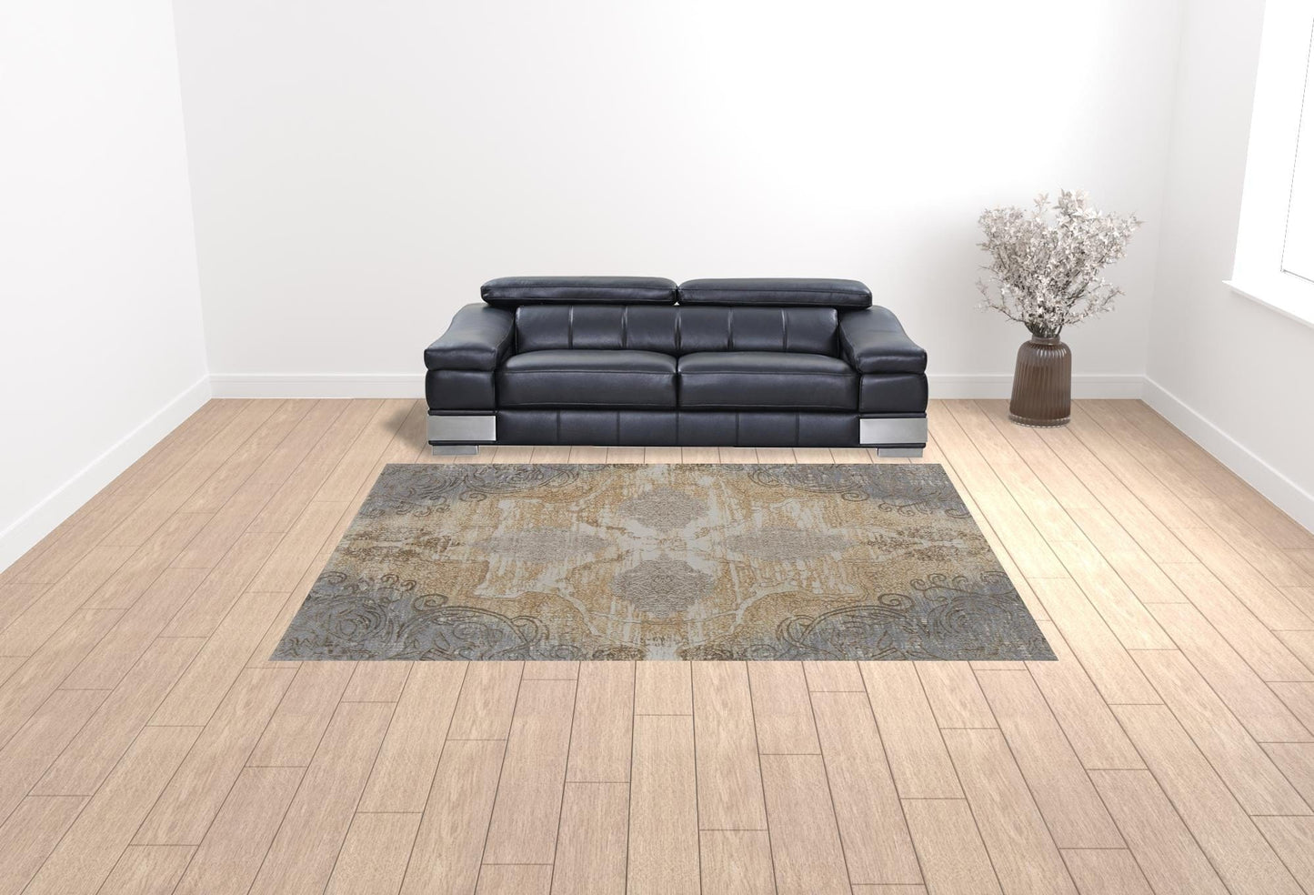 4' X 6' Silver Tan And Gray Floral Power Loom Area Rug