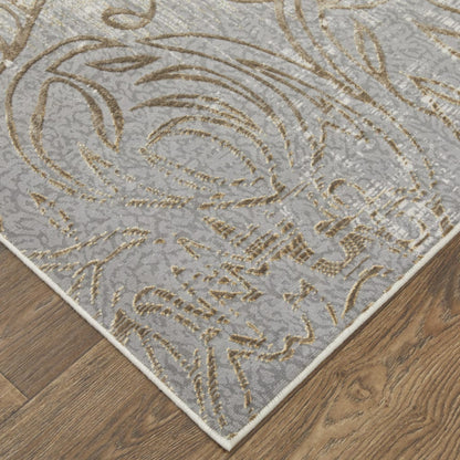 4' X 6' Silver Tan And Gray Floral Power Loom Area Rug
