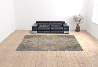 4' X 6' Silver Tan And Gray Floral Power Loom Area Rug