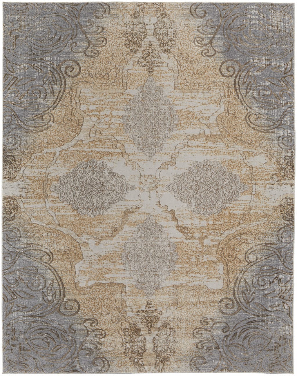 4' X 6' Silver Tan And Gray Floral Power Loom Area Rug