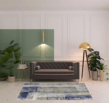 4' X 6' Blue Green And Ivory Abstract Power Loom Distressed Area Rug