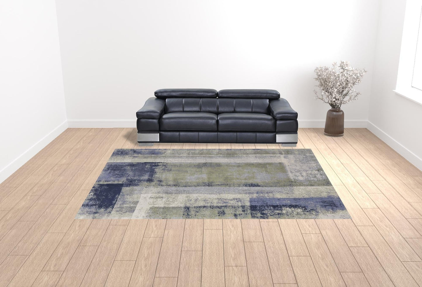 4' X 6' Blue Green And Ivory Abstract Power Loom Distressed Area Rug