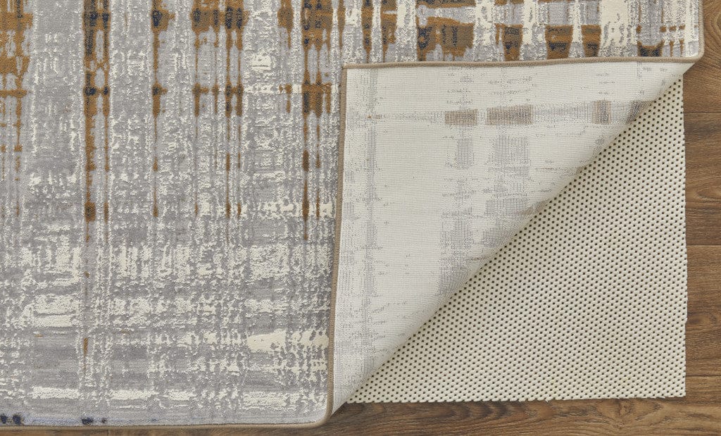 4' X 6' Blue Orange And Gray Abstract Power Loom Area Rug