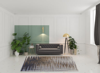 4' X 6' Blue Orange And Gray Abstract Power Loom Area Rug