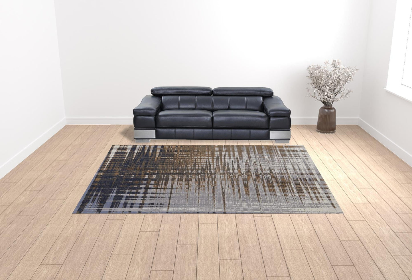4' X 6' Blue Orange And Gray Abstract Power Loom Area Rug