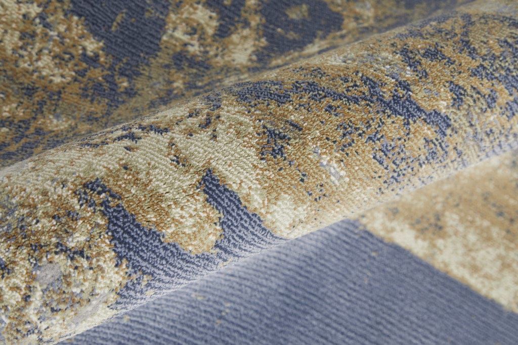 4' X 6' Blue Gray And Tan Abstract Power Loom Distressed Area Rug