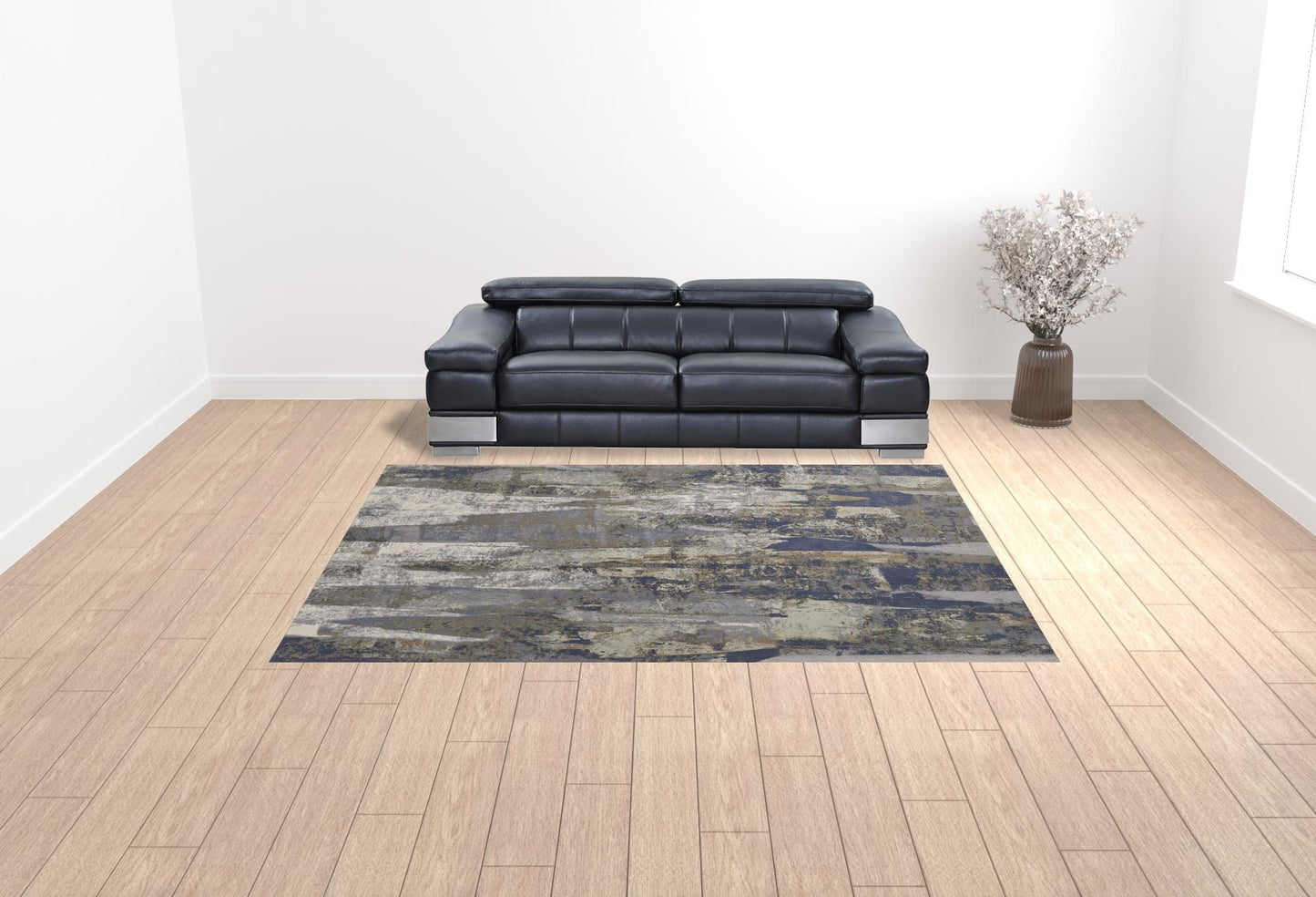 4' X 6' Blue Gray And Tan Abstract Power Loom Distressed Area Rug