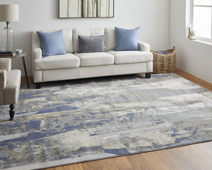 4' X 6' Blue Gray And Tan Abstract Power Loom Distressed Area Rug