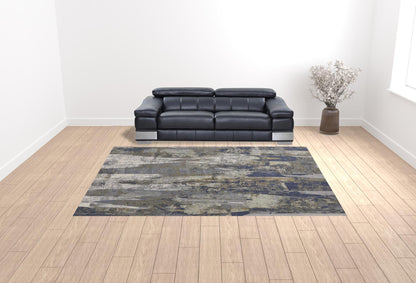 4' X 6' Blue Gray And Tan Abstract Power Loom Distressed Area Rug