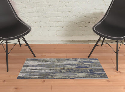 4' X 6' Blue Gray And Tan Abstract Power Loom Distressed Area Rug