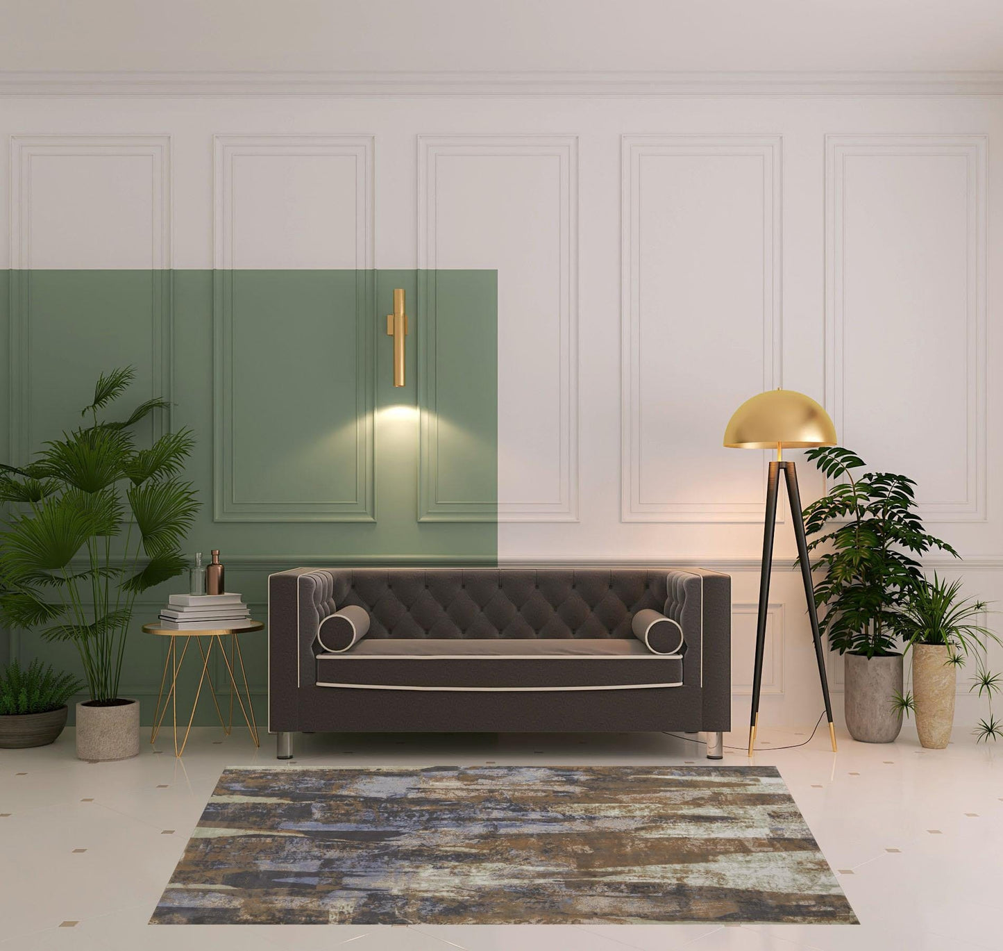 4' X 6' Blue Gray And Tan Abstract Power Loom Distressed Area Rug