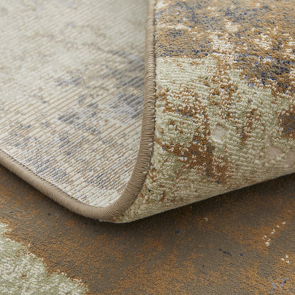 4' X 6' Blue Gray And Tan Abstract Power Loom Distressed Area Rug