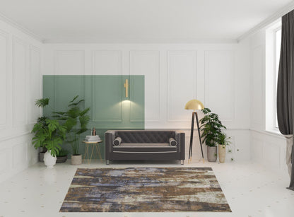 4' X 6' Blue Gray And Tan Abstract Power Loom Distressed Area Rug