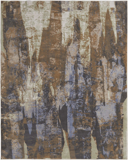 4' X 6' Blue Gray And Tan Abstract Power Loom Distressed Area Rug