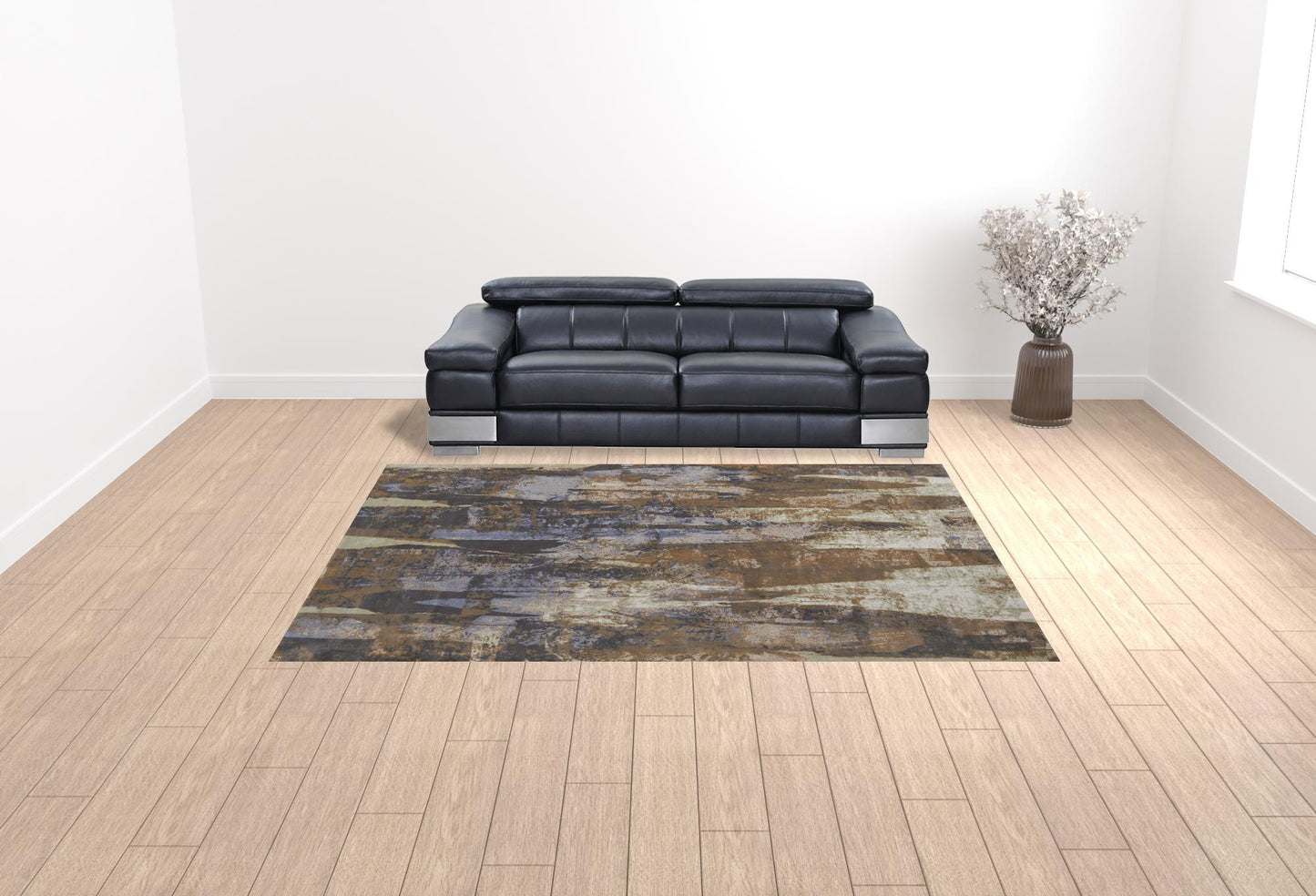 4' X 6' Blue Gray And Tan Abstract Power Loom Distressed Area Rug