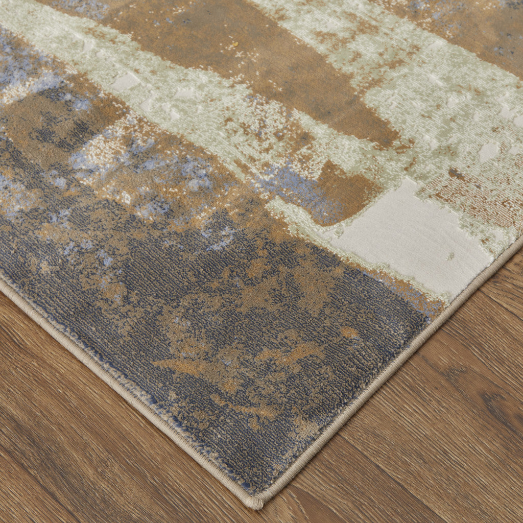 4' X 6' Blue Gray And Tan Abstract Power Loom Distressed Area Rug