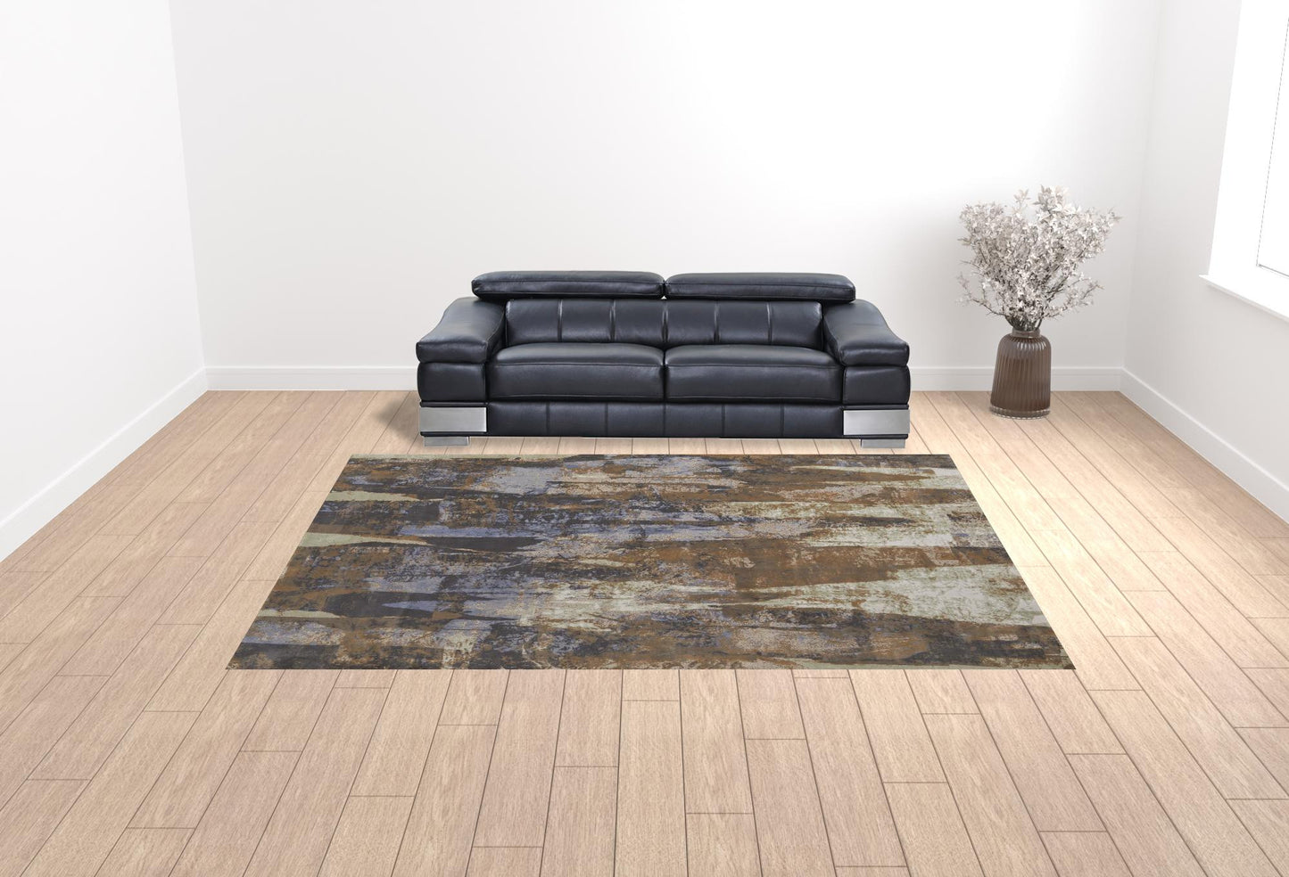 4' X 6' Blue Gray And Tan Abstract Power Loom Distressed Area Rug