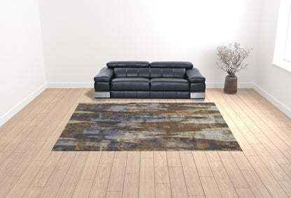 4' X 6' Blue Gray And Tan Abstract Power Loom Distressed Area Rug