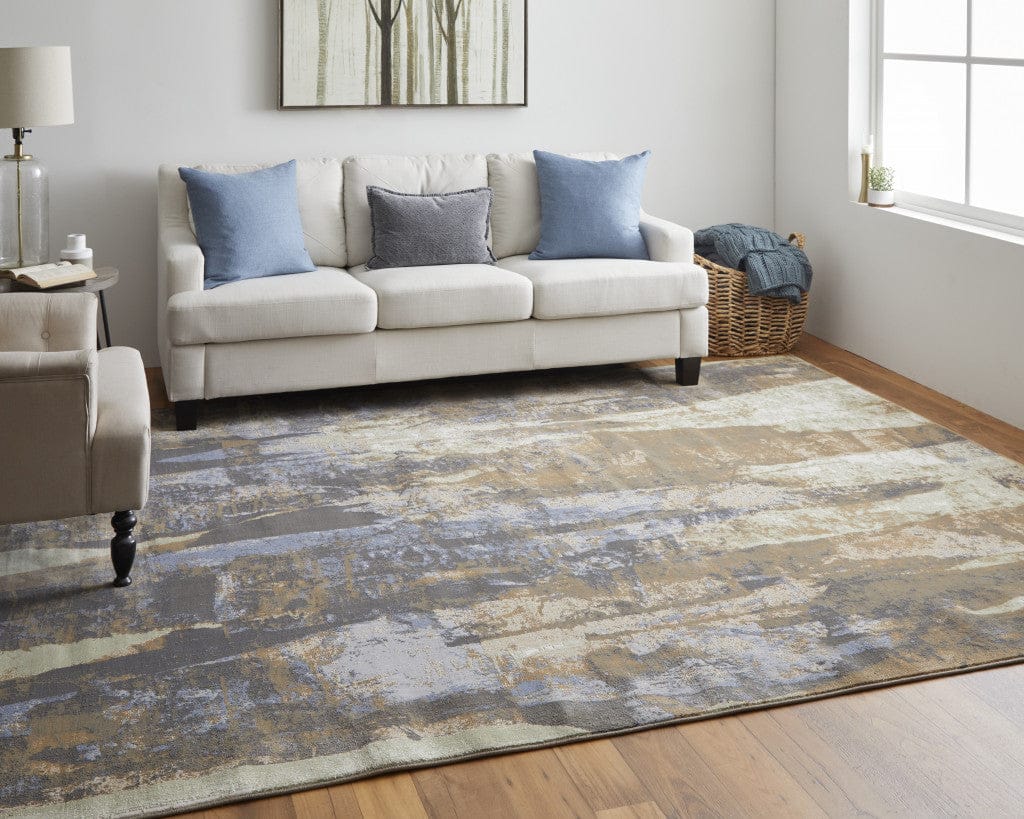 4' X 6' Blue Gray And Tan Abstract Power Loom Distressed Area Rug
