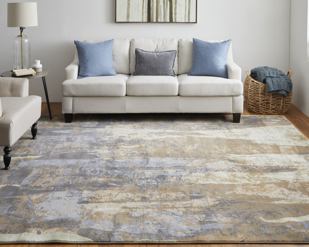 4' X 6' Blue Gray And Tan Abstract Power Loom Distressed Area Rug