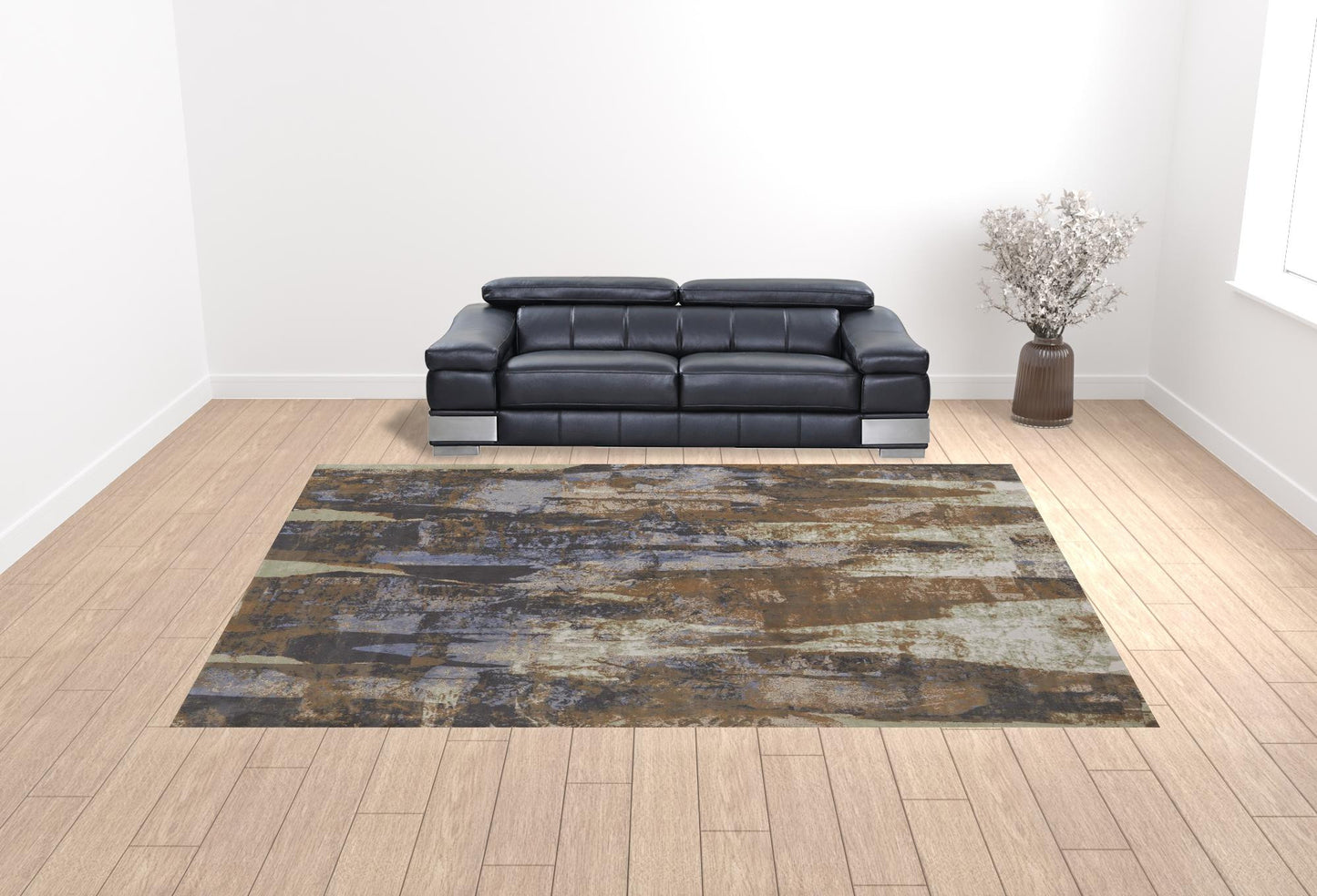 4' X 6' Blue Gray And Tan Abstract Power Loom Distressed Area Rug
