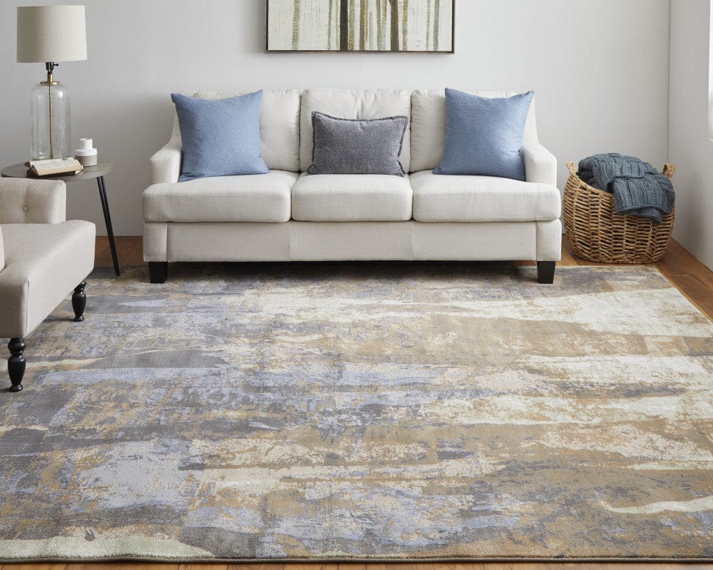 4' X 6' Blue Gray And Tan Abstract Power Loom Distressed Area Rug