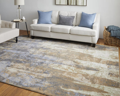 4' X 6' Blue Gray And Tan Abstract Power Loom Distressed Area Rug