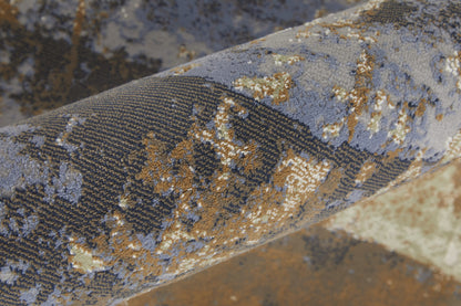 4' X 6' Blue Gray And Tan Abstract Power Loom Distressed Area Rug