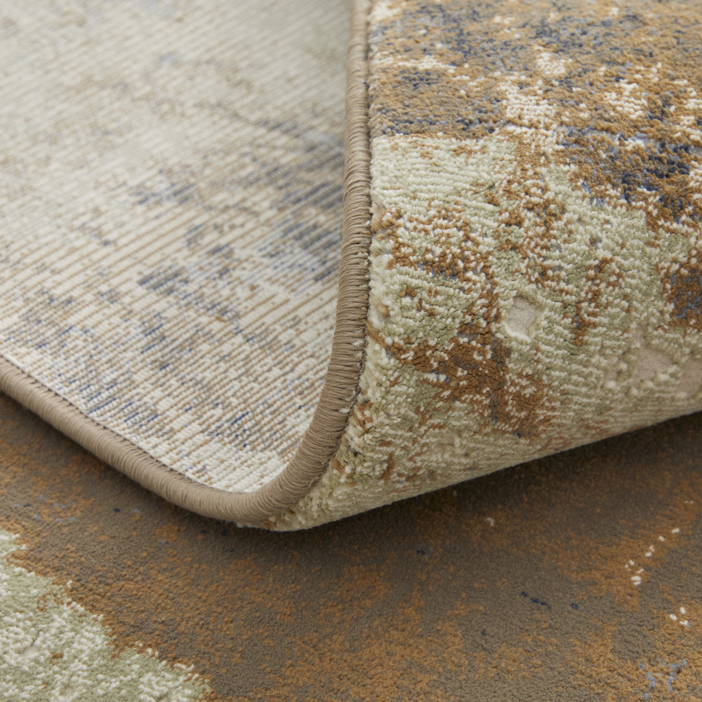 4' X 6' Blue Gray And Tan Abstract Power Loom Distressed Area Rug