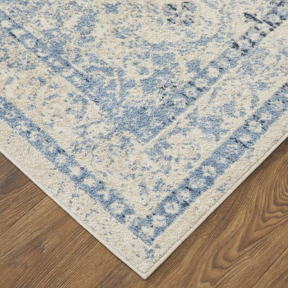 4' X 6' Blue And Ivory Geometric Power Loom Distressed Area Rug