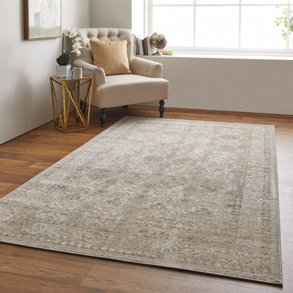 4' X 6' Blue And Ivory Geometric Power Loom Distressed Area Rug