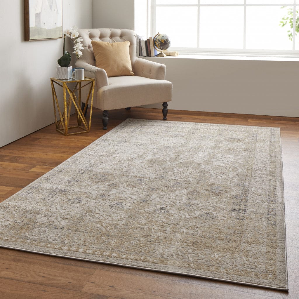 4' X 6' Blue And Ivory Geometric Power Loom Distressed Area Rug