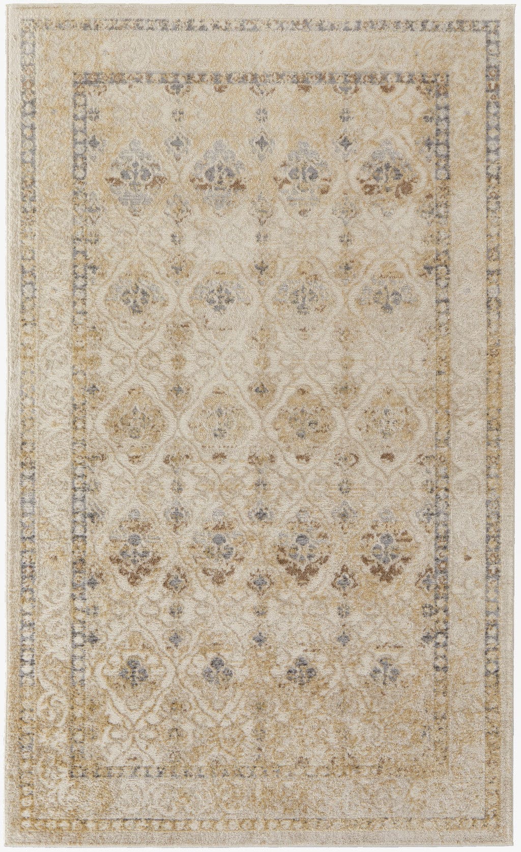 4' X 6' Blue And Ivory Geometric Power Loom Distressed Area Rug