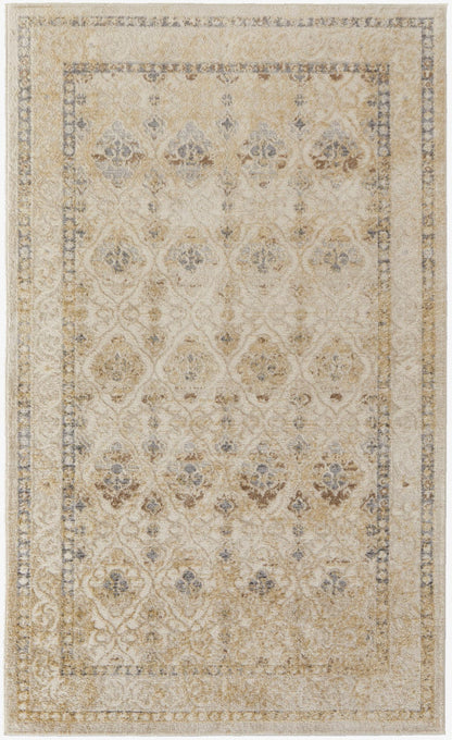4' X 6' Blue And Ivory Geometric Power Loom Distressed Area Rug