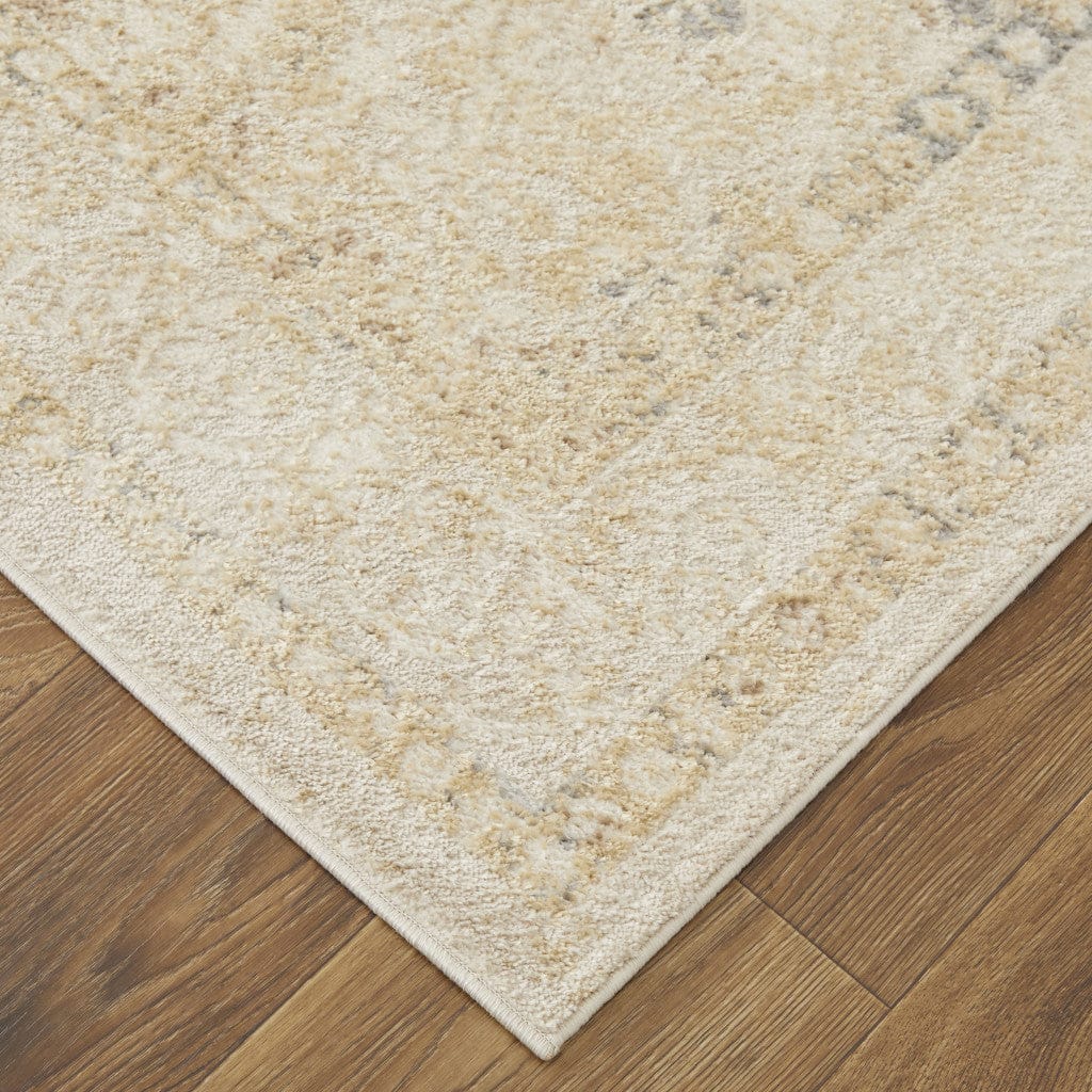 4' X 6' Blue And Ivory Geometric Power Loom Distressed Area Rug