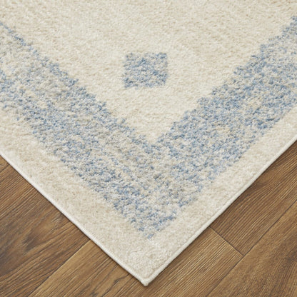 4' X 6' Blue And Ivory Geometric Power Loom Distressed Area Rug