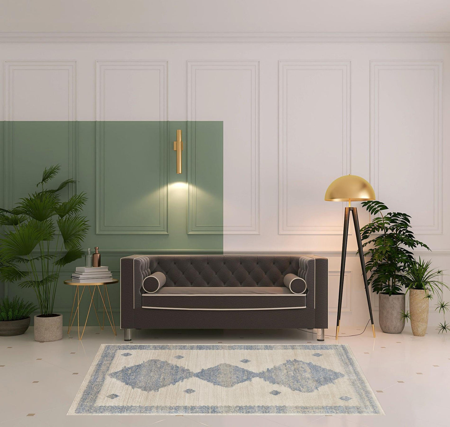 4' X 6' Blue And Ivory Geometric Power Loom Distressed Area Rug