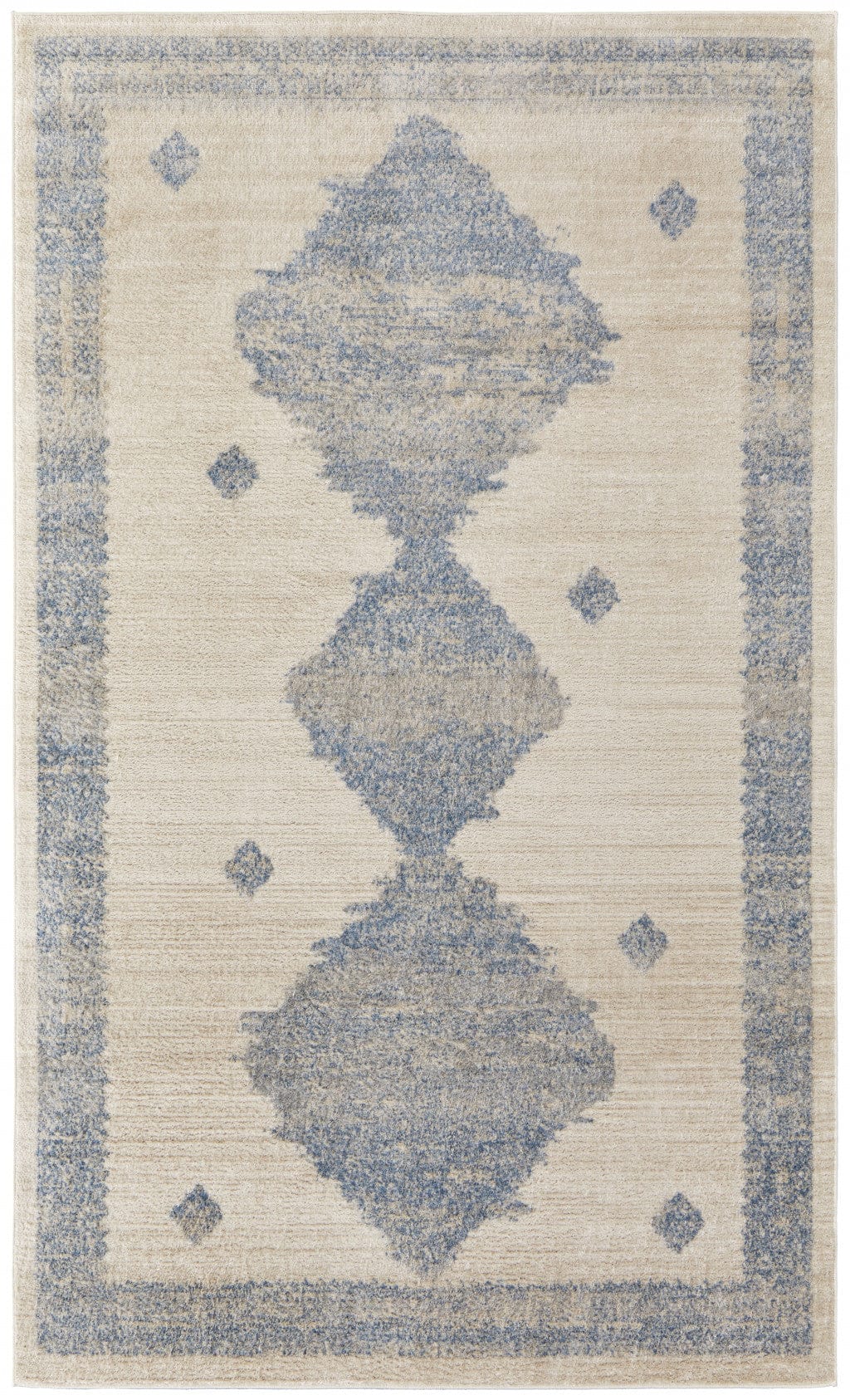 4' X 6' Blue And Ivory Geometric Power Loom Distressed Area Rug