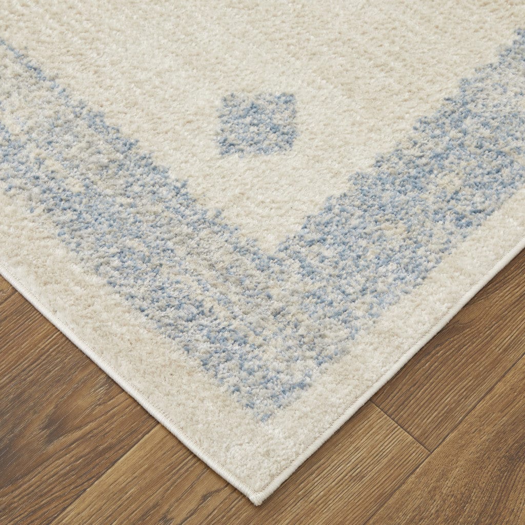 4' X 6' Blue And Ivory Geometric Power Loom Distressed Area Rug