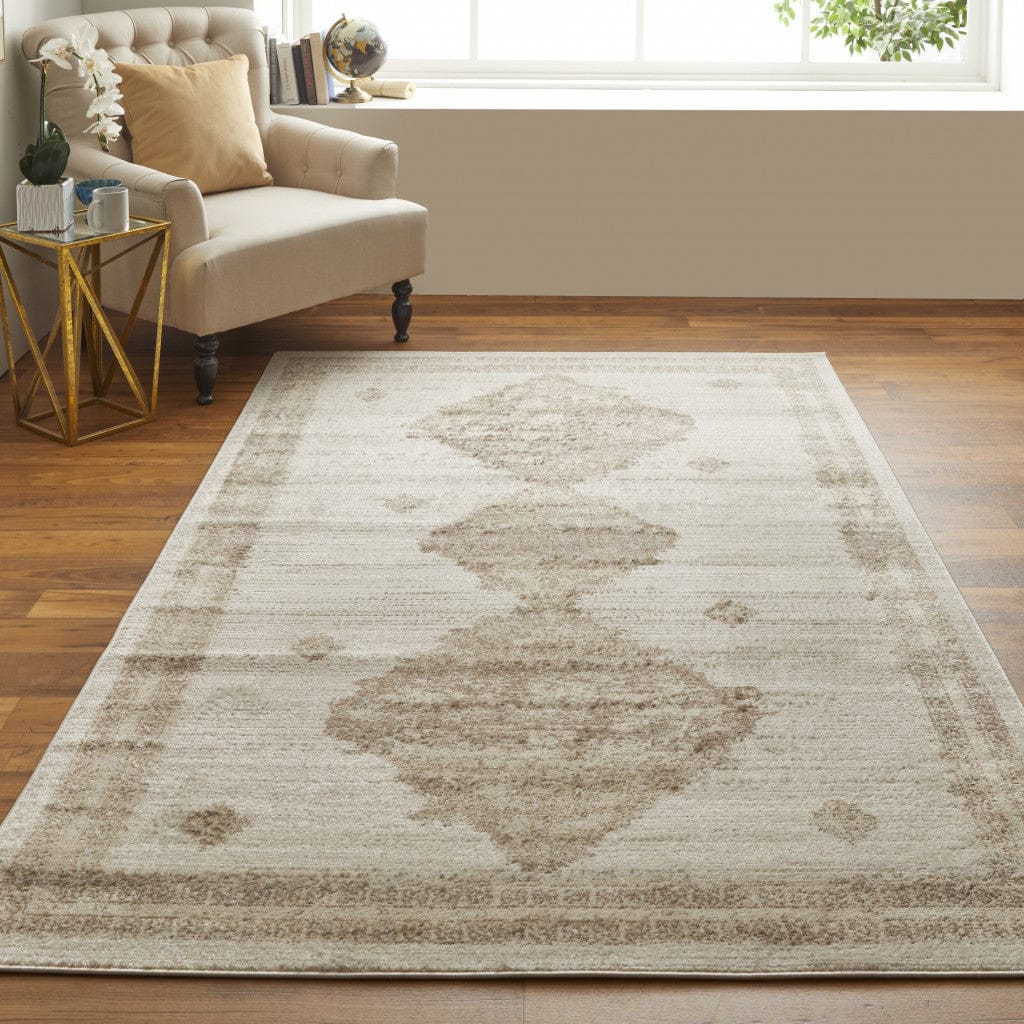 4' X 6' Blue And Ivory Geometric Power Loom Distressed Area Rug