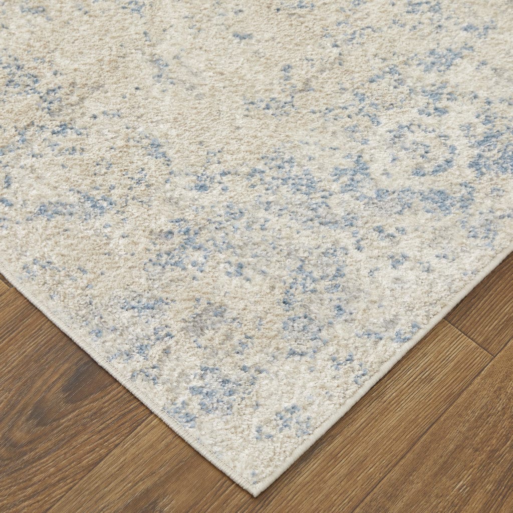 4' X 6' Blue And Ivory Abstract Power Loom Distressed Area Rug