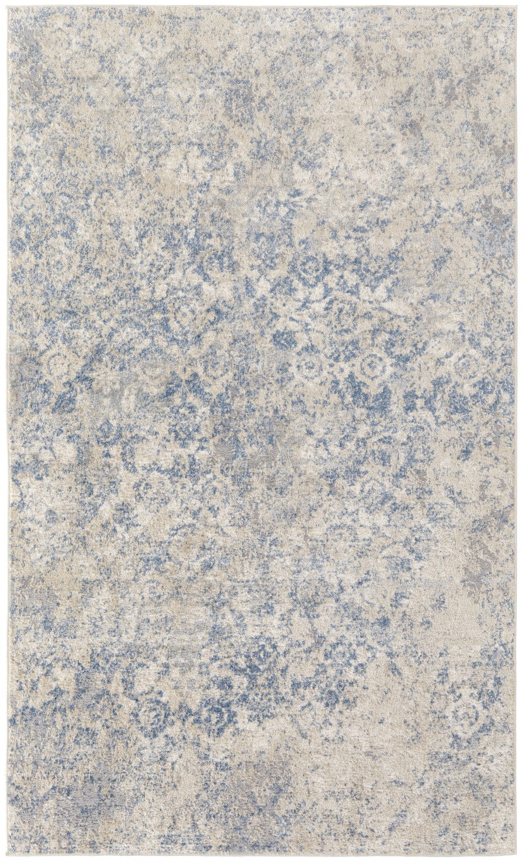 4' X 6' Blue And Ivory Abstract Power Loom Distressed Area Rug