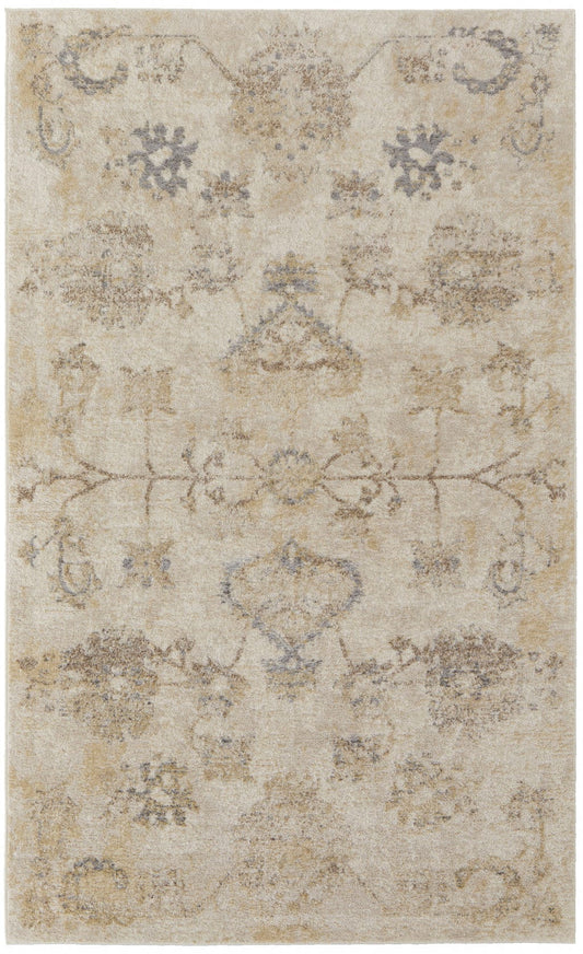 4' X 6' Ivory And Gray Abstract Power Loom Distressed Area Rug
