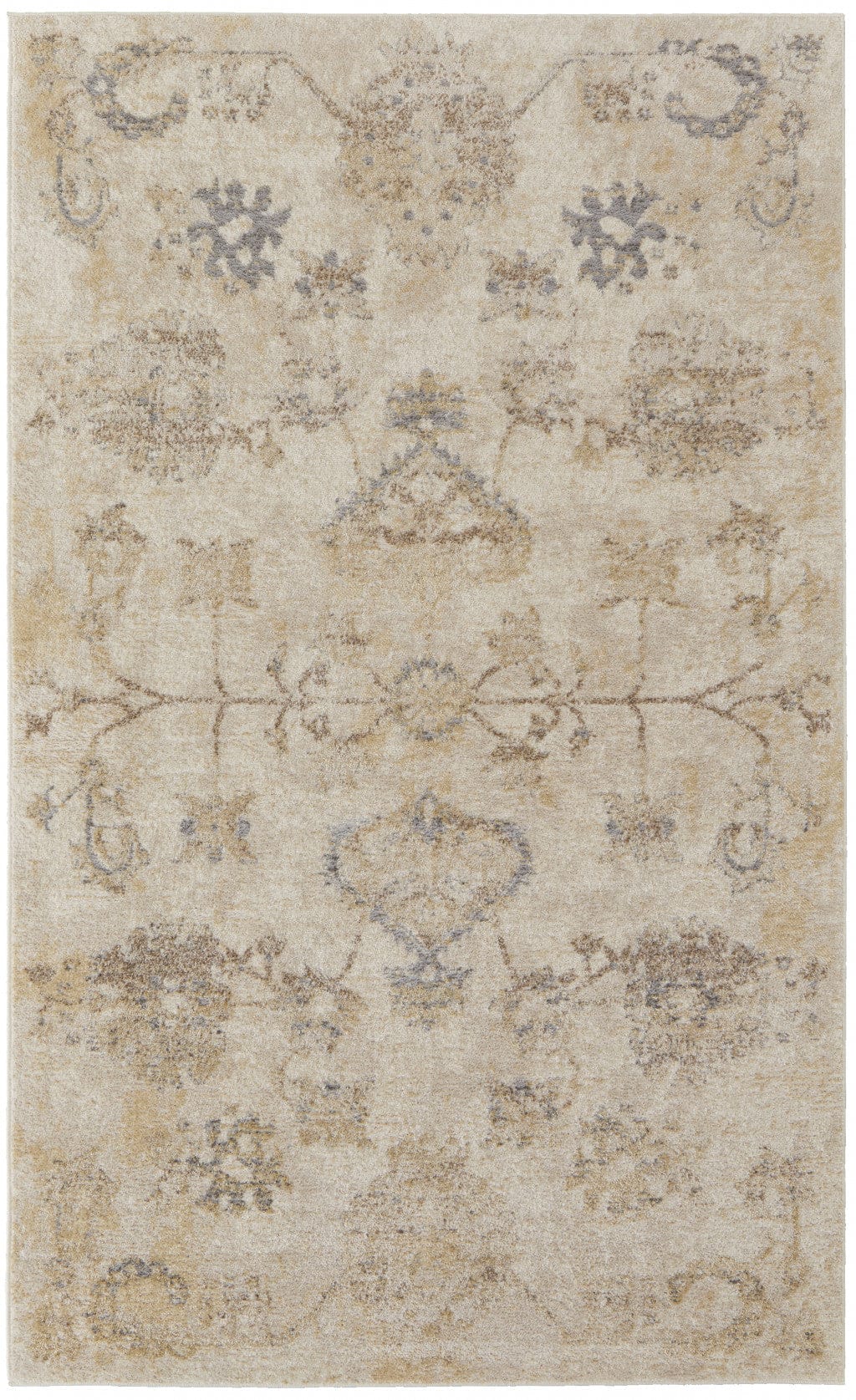 4' X 6' Ivory And Gray Abstract Power Loom Distressed Area Rug