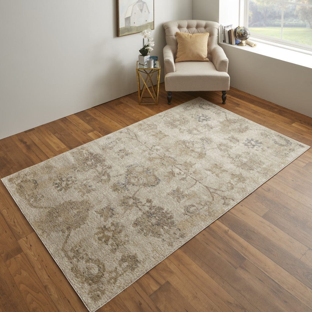 4' X 6' Ivory And Gray Abstract Power Loom Distressed Area Rug