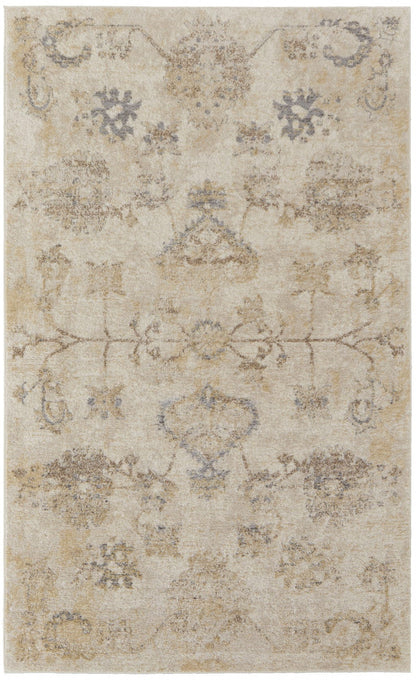 4' X 6' Ivory And Gray Abstract Power Loom Distressed Area Rug