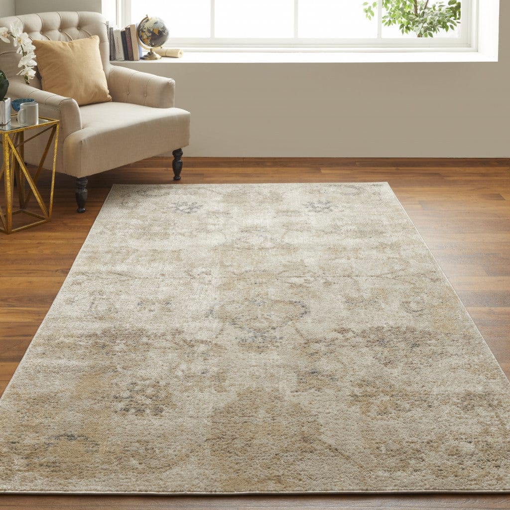 4' X 6' Ivory And Gray Abstract Power Loom Distressed Area Rug