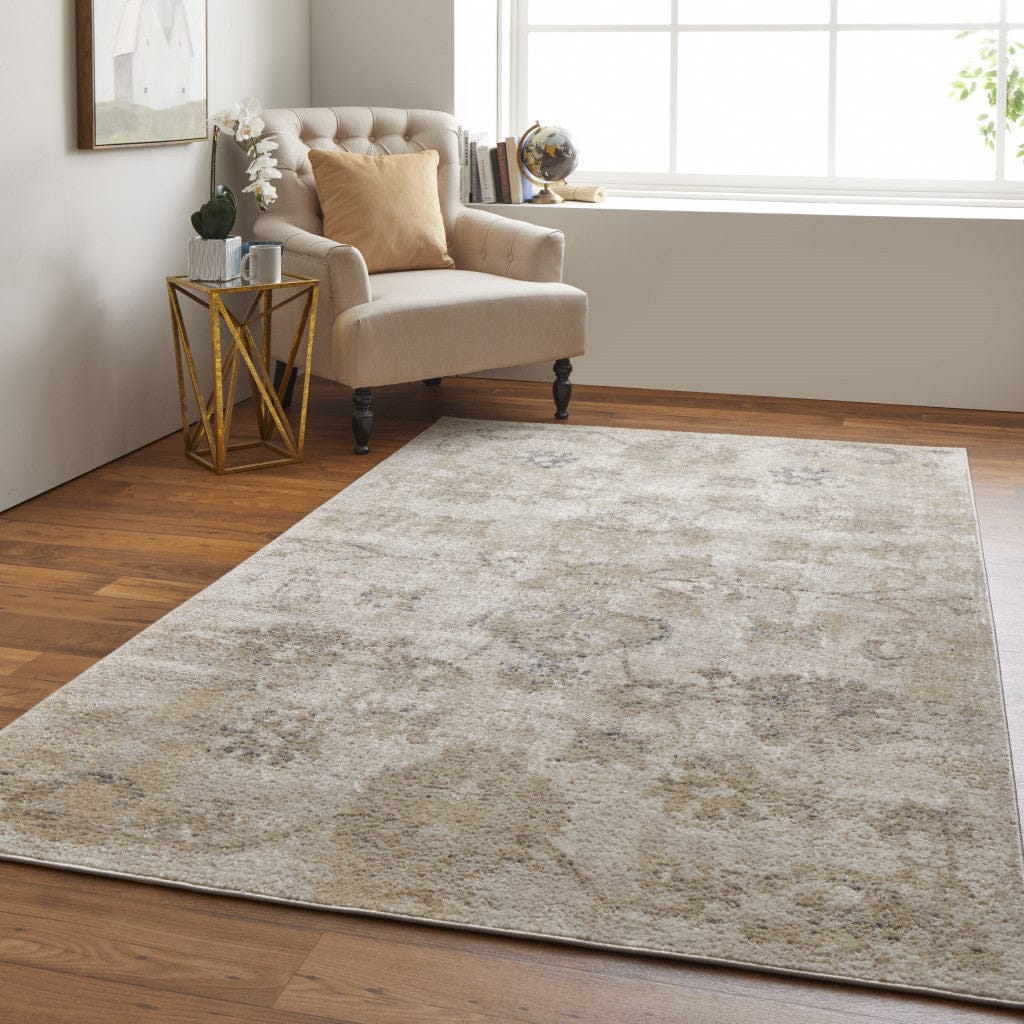 4' X 6' Ivory And Gray Abstract Power Loom Distressed Area Rug