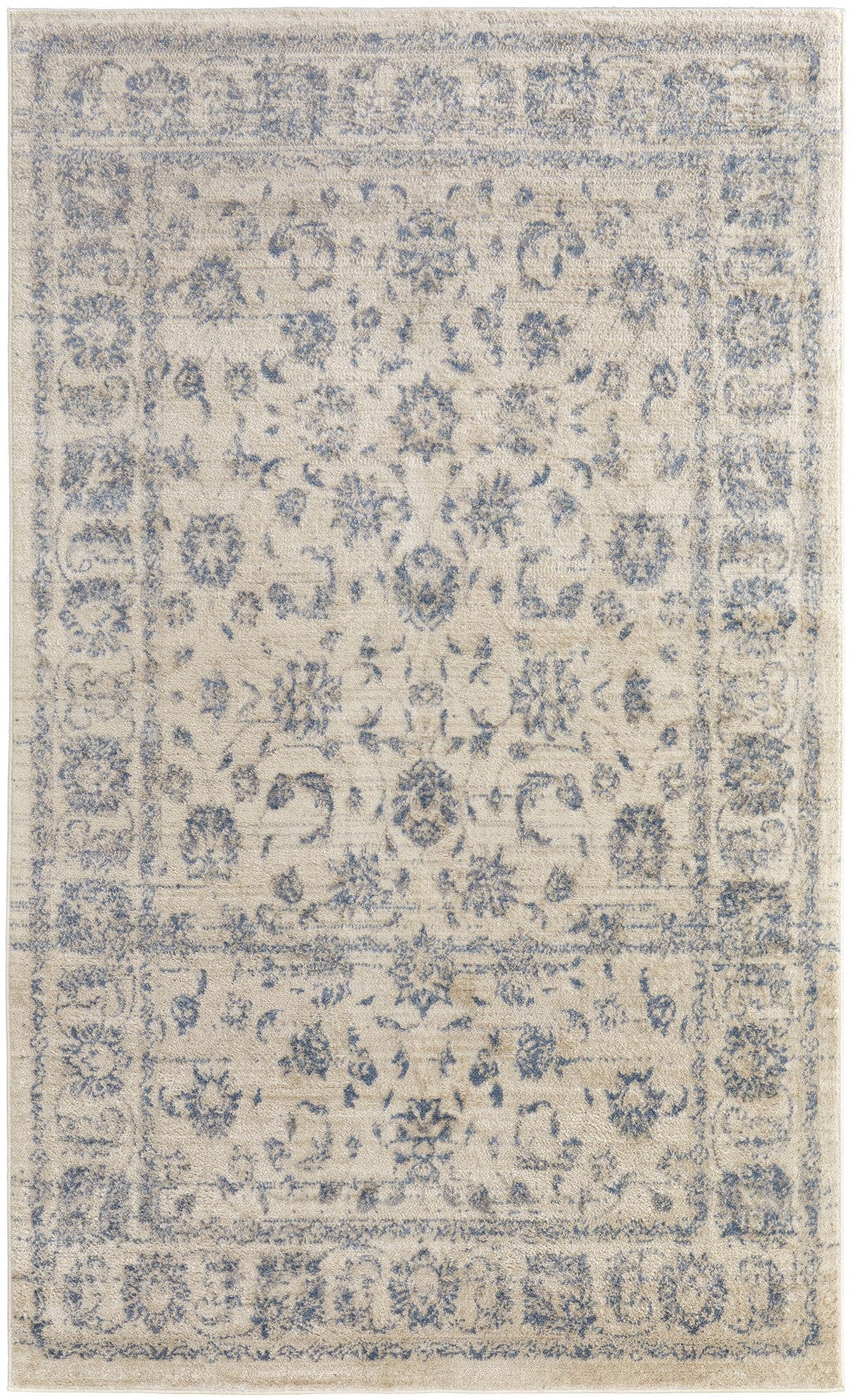 4' X 6' Ivory And Blue Abstract Power Loom Distressed Area Rug